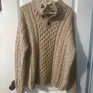 Vintage LL Bean Cable Knit Wool Sweater Made in Ireland, speckled tan color